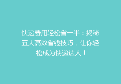 快递费用轻松省一半：揭秘五大高效省钱技巧，让你轻松成为快递达人！