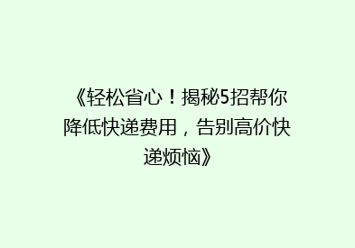 《轻松省心！揭秘5招帮你降低快递费用，告别高价快递烦恼》